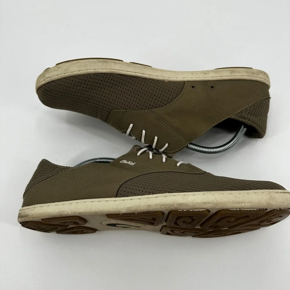 OluKai Nohea Moku Mens Olive Brown Mesh Boat Shoes Sneakers Size 10 Casual Slip